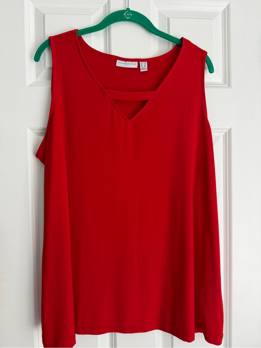 Susan Graver Red V-Neck Slinky Knit Sleeveless Tank Top Relaxed Fit 1X